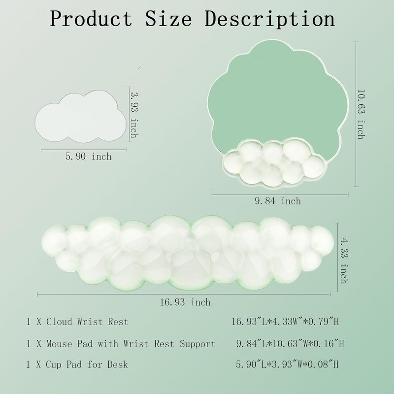 WFCYGL Gel Cloud Wrist Rest Keyboard Clear Green Mouse Pad with Wrist Rest Set 3PCS Ergonomic Cool Keyboard Wrist Pad Cute Acrylic Coaster Non-Slip Base Cute Transparent Mouse Wrist Pad Support for Computer - Image 2